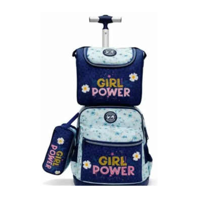 Pack Cartable trolley 45 cm trio complet (cartable + sac goûter isotherme + trousse) pour fille école primaire