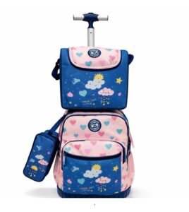 Cartable à Roulettes 45 cm Trio SUPER PACK Fille Primaire – Design Nuages & Cœurs – Trolley