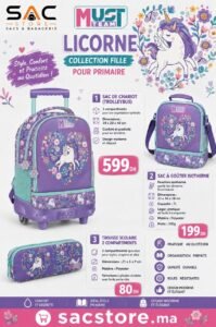 Pack Scolaire Primaire Must Team Licorne Violet – Cartable Trolley + Sac Isotherme + Trousse