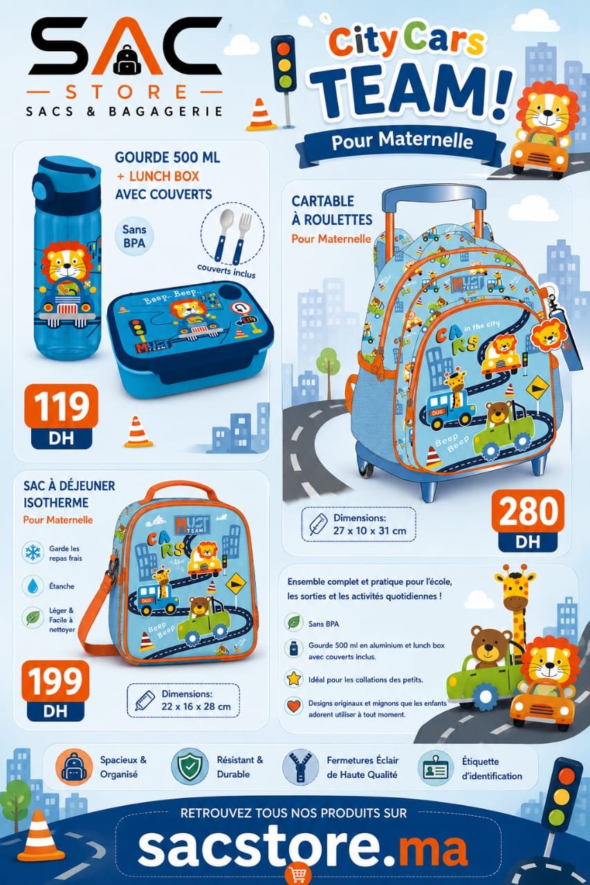 pack-maternelle-city-cars-must-cartable-sac-isotherme-gourde-lunch-box