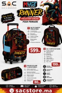 Pack Scolaire Primaire Must Team Parkour Runner – Cartable Trolley + Sac Isotherme + Trousse