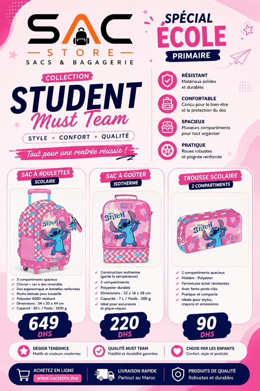 pack-scolaire-primaire-must-team-stitch-rose-cartable-trolley-sac-isotherme-trousse